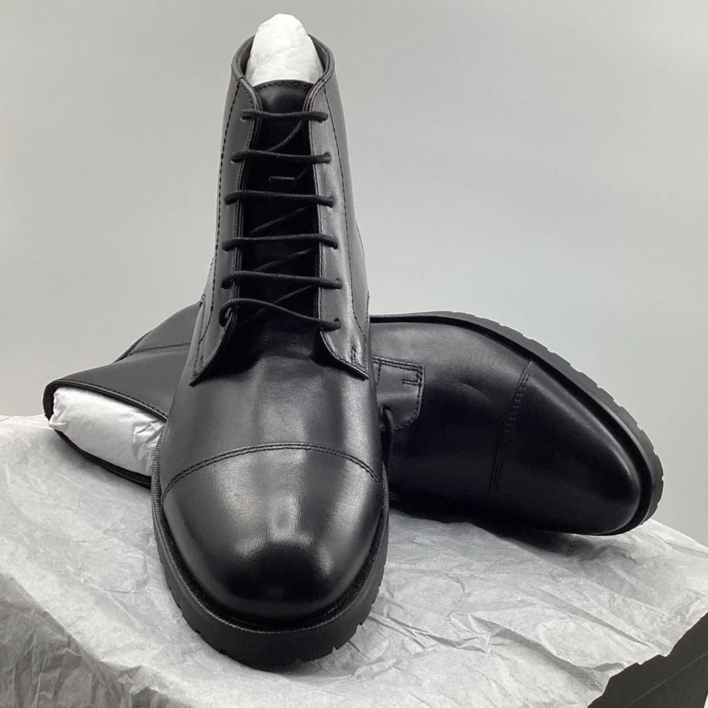 The Men's Store Bloomingdale's Black Leather Cap Toe Combat Boots Mens 8.5